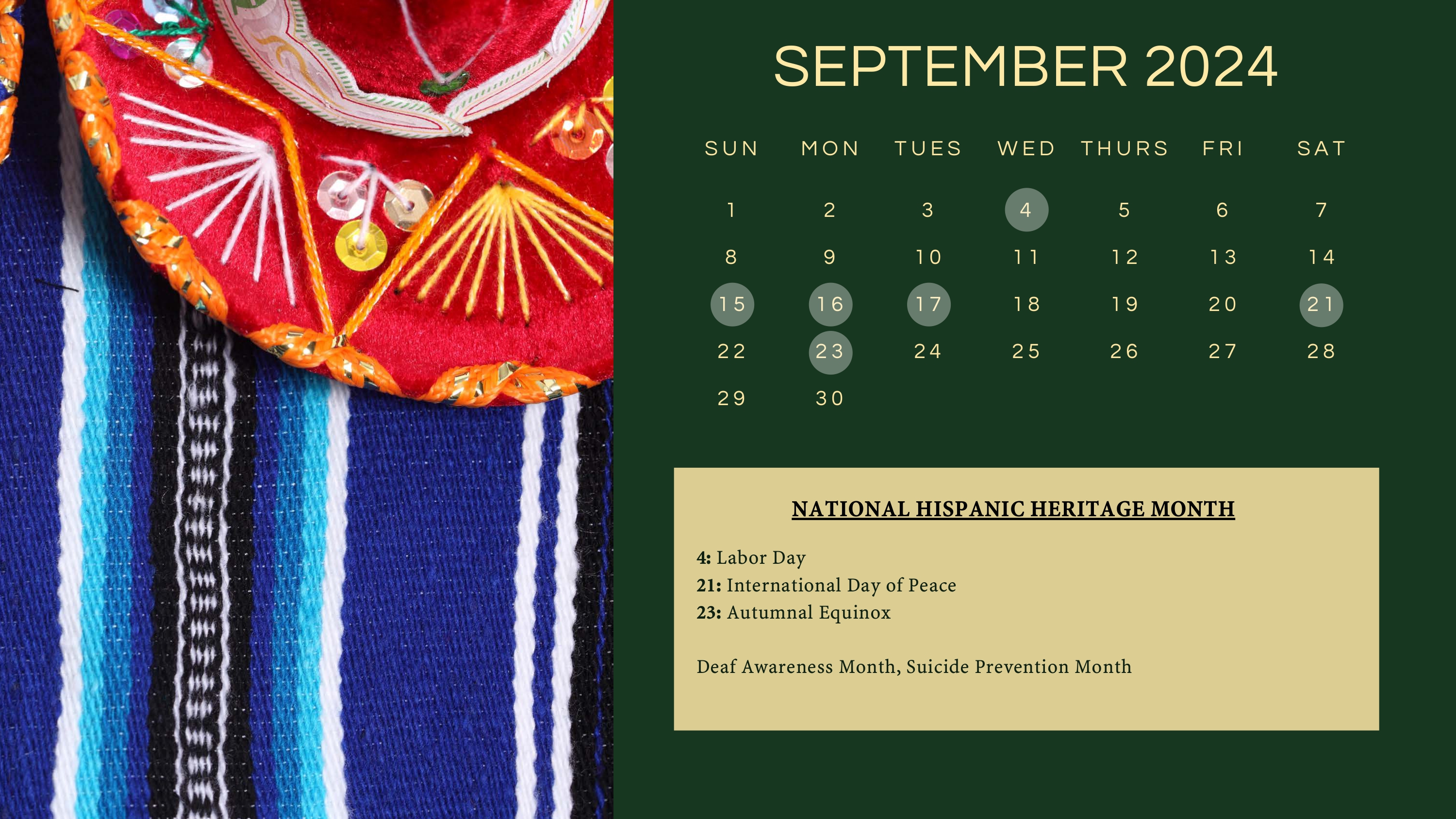 The September calendar page of the Calendar