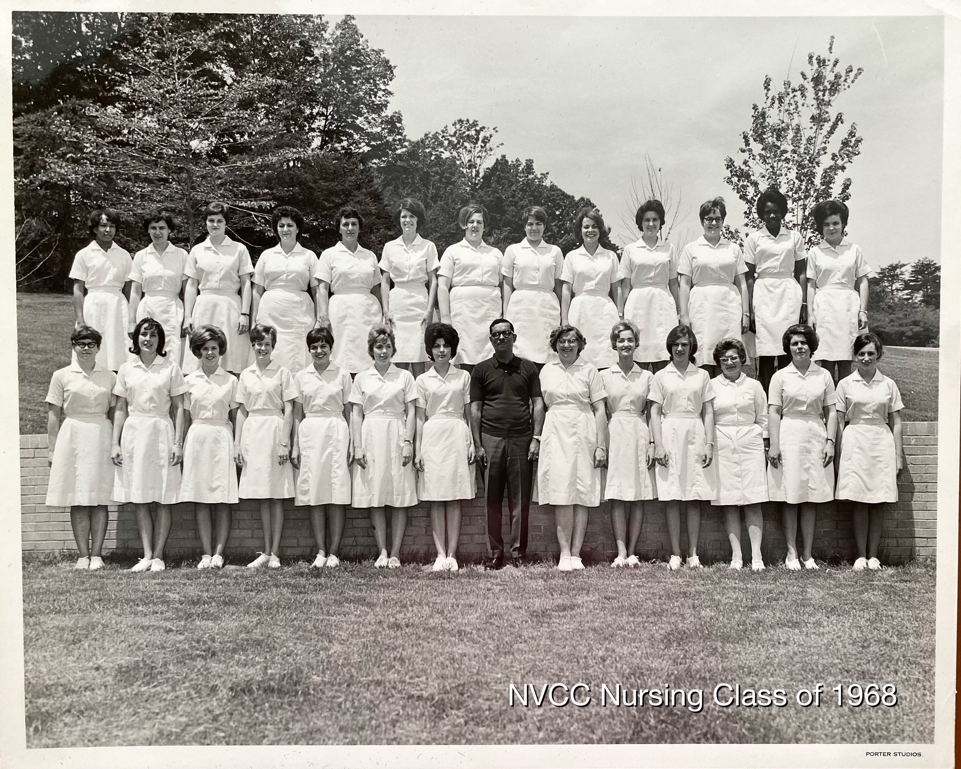 Jane Martin (front row, fourth from left) and the rest of NOVA’s inaugural nursing class of 1968.