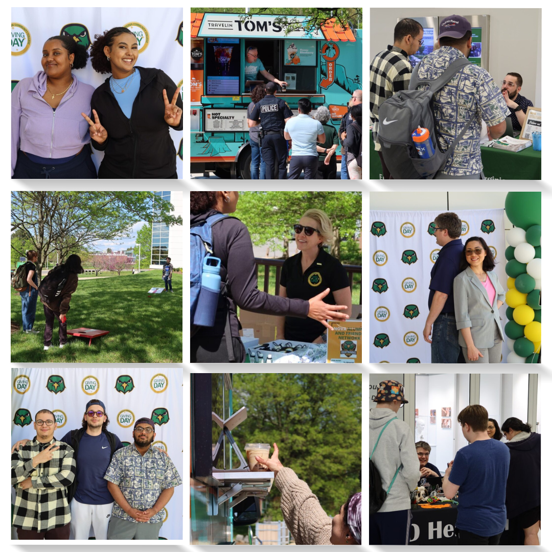 Collage of NOVA Giving Day event highlights, showcasing participants and activities.