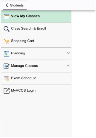 Class Search and Enroll on the left menu